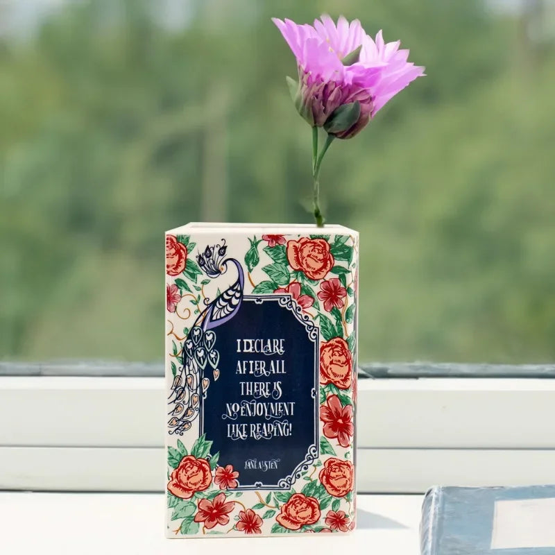 Elevate Your Home Decor with Our Unique Square Painted Floral Ceramic Vase - Perfect for Tabletop Arrangements!